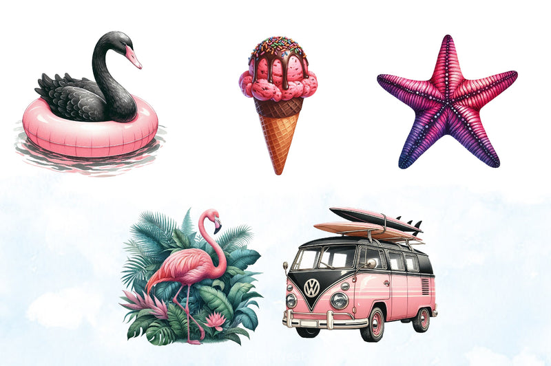 Black & Pink Summer Clipart Bundle 1 - CraftNest - Digital Crafting and Art