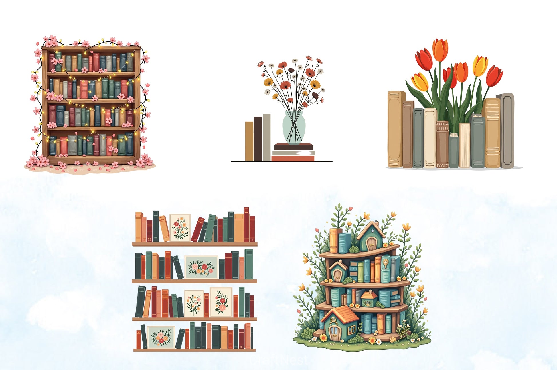Spring Bookshelf Clipart Bundle 2 - CraftNest - Digital Crafting and Art