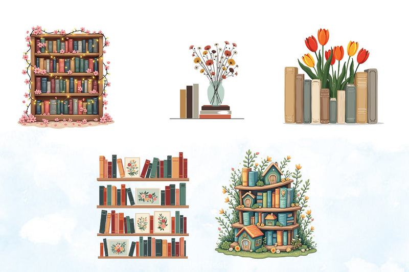 Spring Bookshelf Clipart Bundle 2 - CraftNest - Digital Crafting and Art