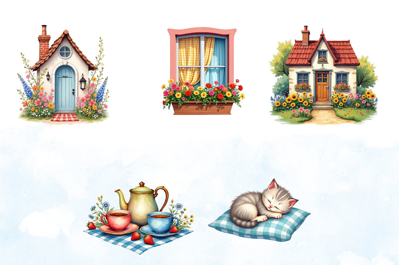Cottage Gingham Summer Clipart Bundle - CraftNest - Digital Crafting and Art