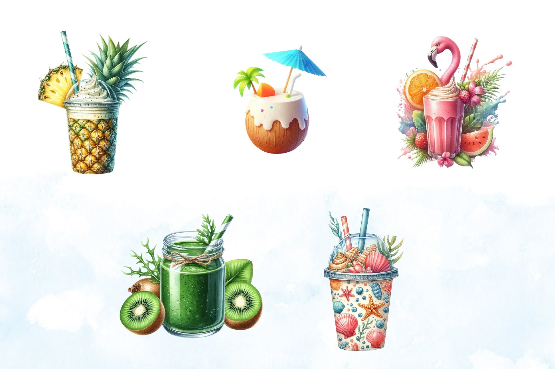 Summer Tropical Smoothie Cup Clipart Bundle - CraftNest - Digital Crafting and Art
