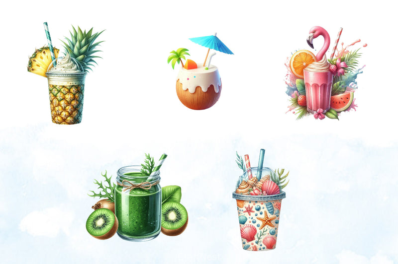 Summer Tropical Smoothie Cup Clipart Bundle - CraftNest - Digital Crafting and Art