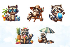 Summer Raccoon Clipart Bundle - CraftNest - Digital Crafting and Art
