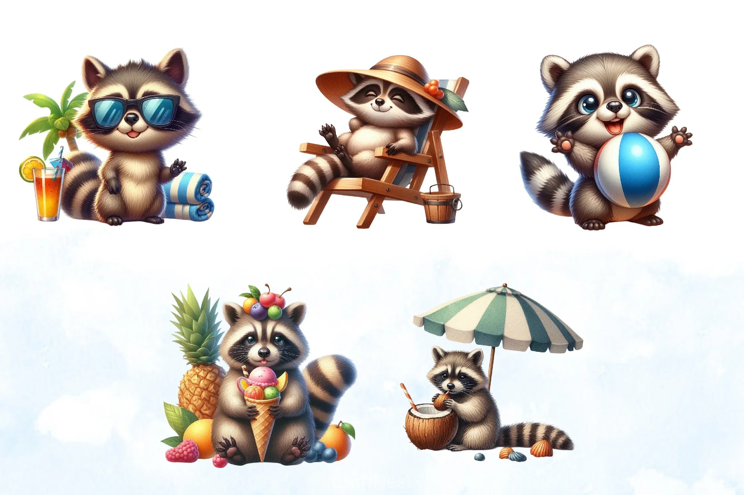 Summer Raccoon Clipart Bundle - CraftNest - Digital Crafting and Art