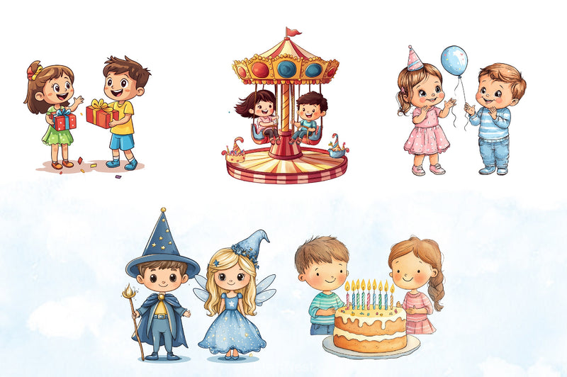 Little Boy & Girl Birthday Clipart Bundle - CraftNest - Digital Crafting and Art