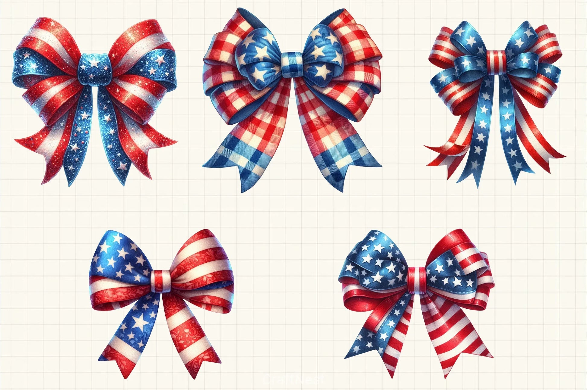 4th of July Bow Clipart Bundle 5 - CraftNest - Digital Crafting and Art