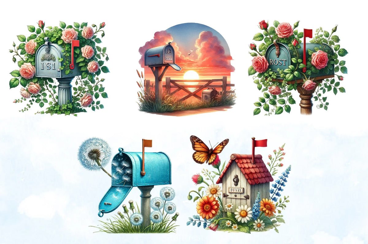 Mail Box In Spring Spring Mailbox Clipart Bundle