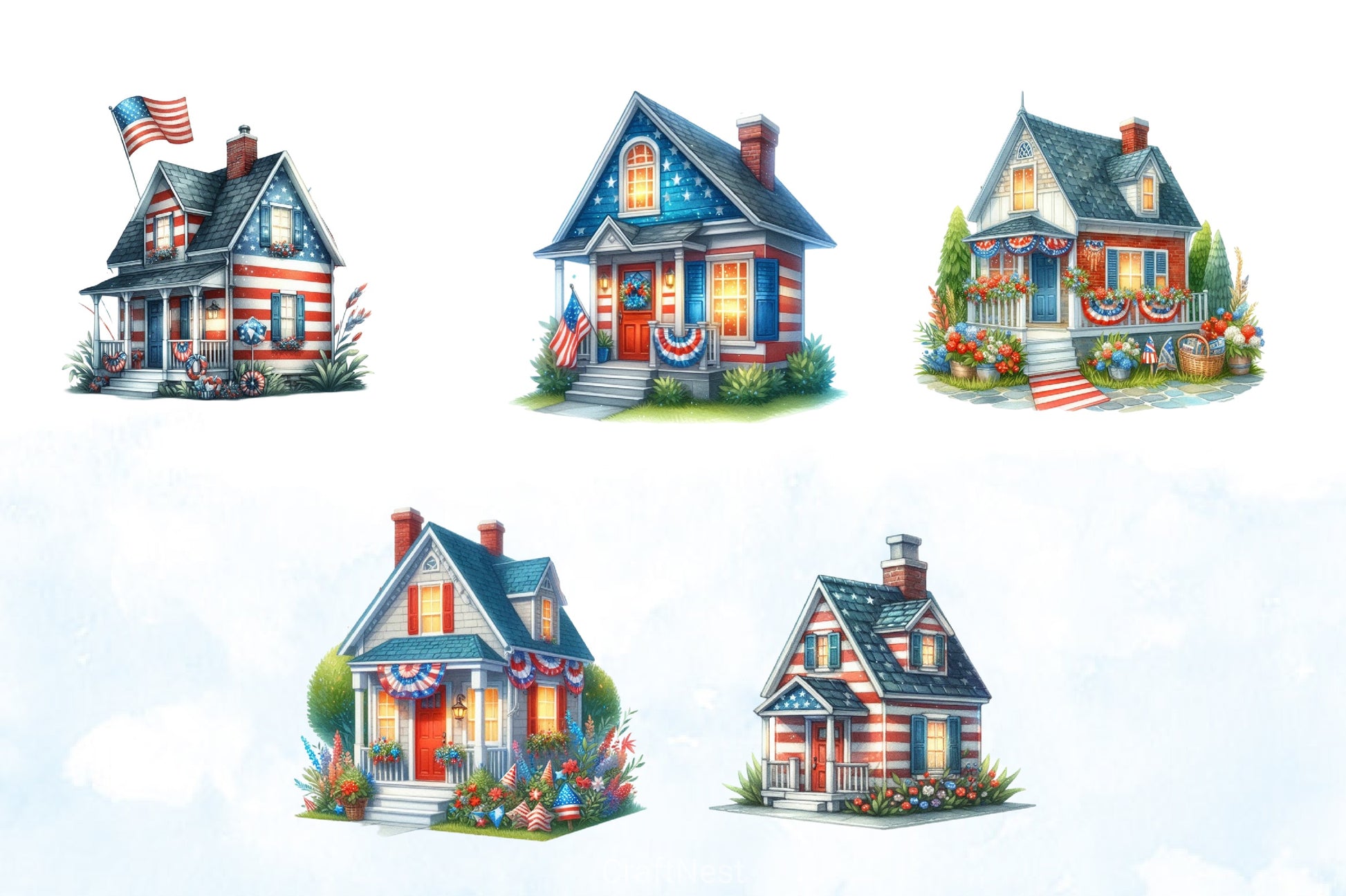 4th of July House Clipart Bundle 7 - CraftNest - Digital Crafting and Art