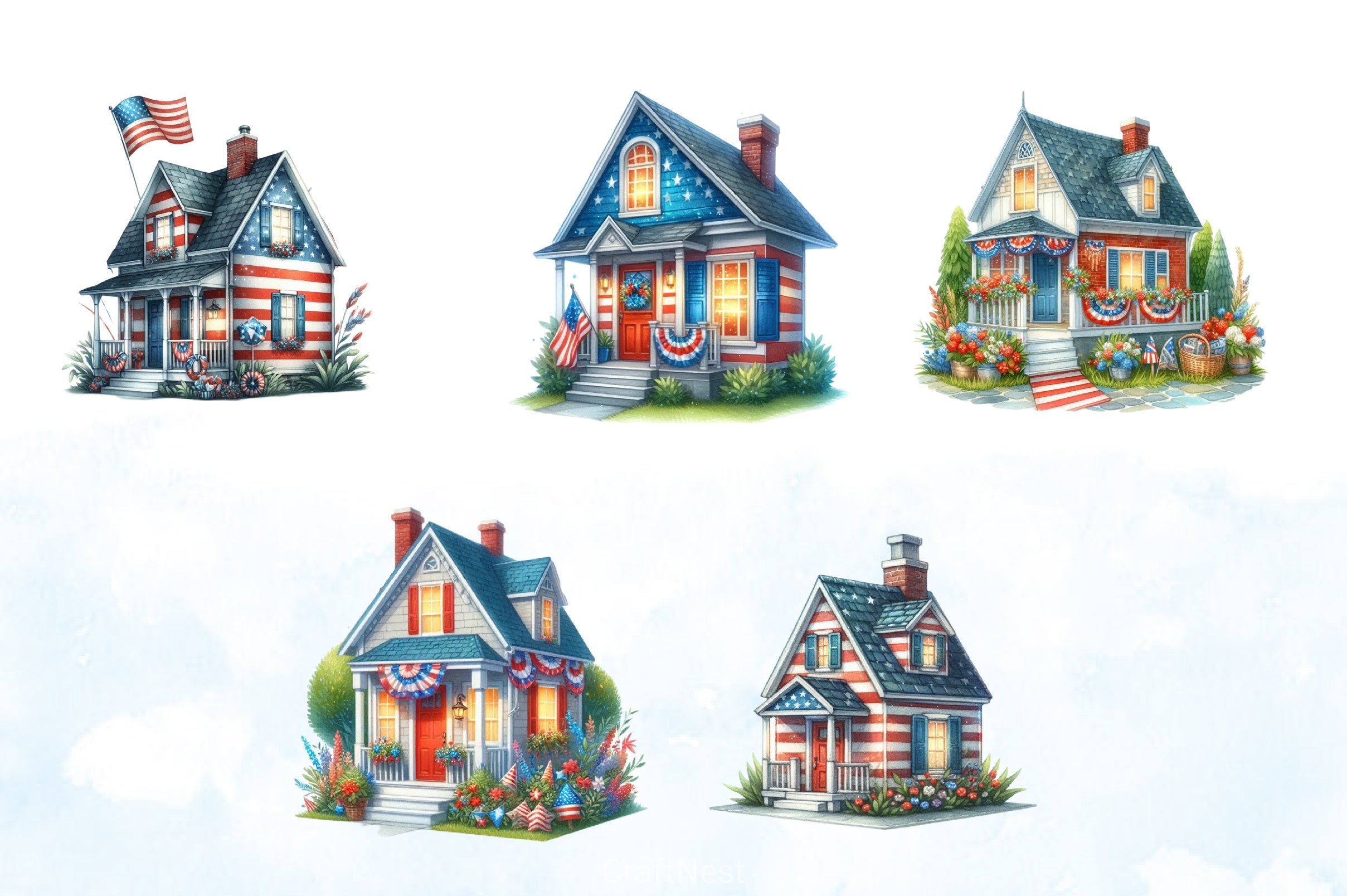 4th of July House Clipart Bundle 7 - CraftNest - Digital Crafting and Art