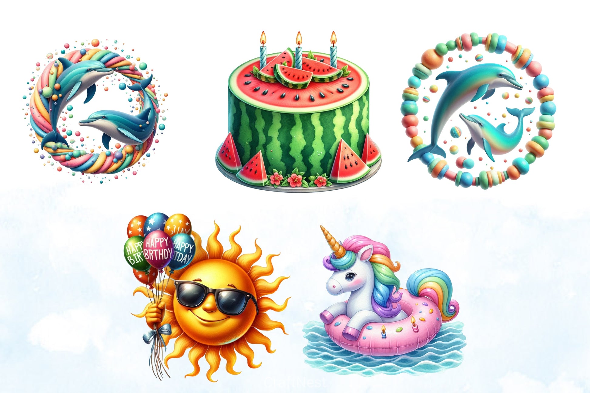 Summer Birthday Clipart Bundle 1 - CraftNest - Digital Crafting and Art