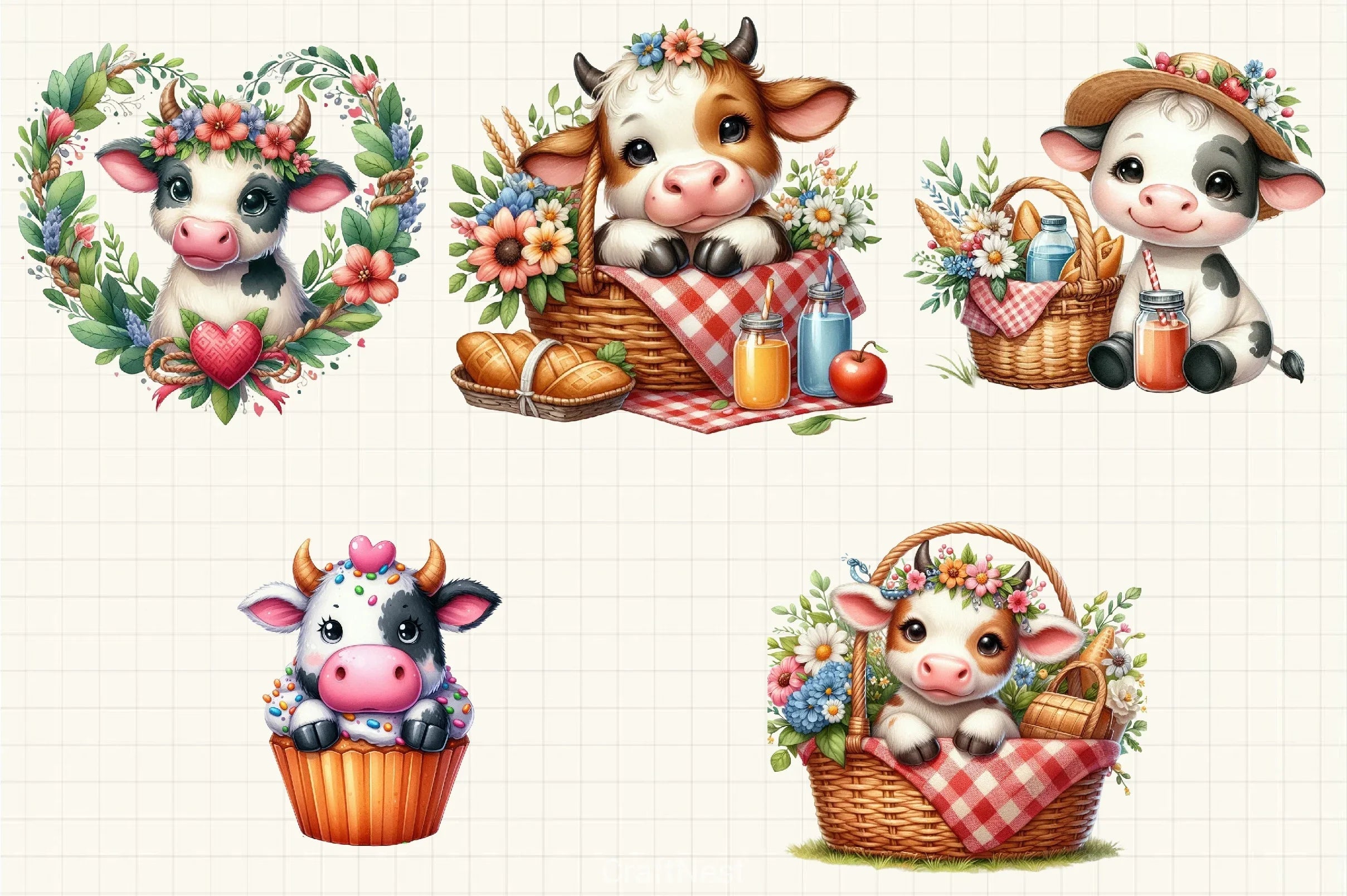 Cute Cow Clipart Bundle - CraftNest - Digital Crafting and Art