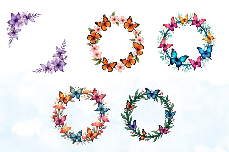 Butterfly Wreath Clipart Bundle - CraftNest - Digital Crafting and Art