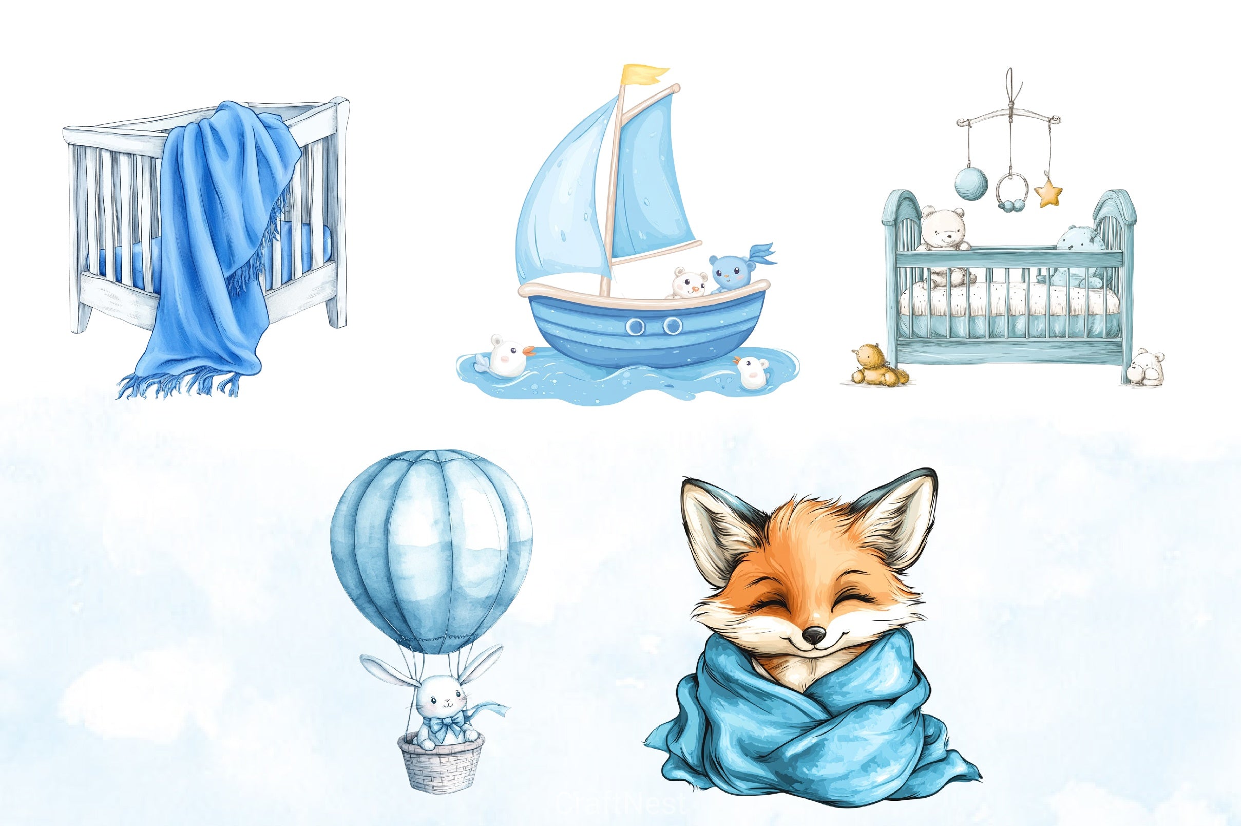 Blue Baby Boy Nursery Clipart Bundle - CraftNest - Digital Crafting and Art