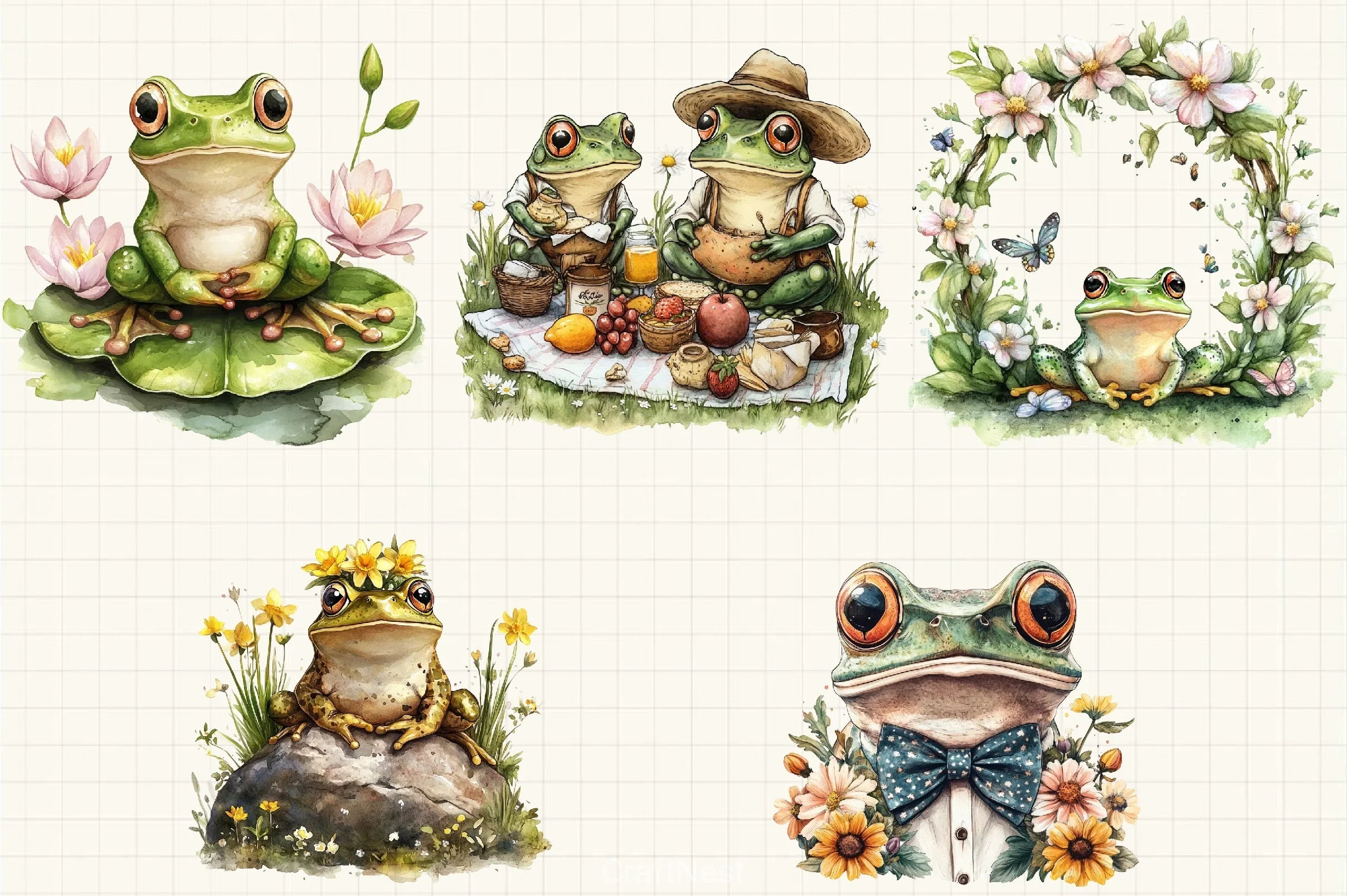 Spring Frogs Clipart Bundle - CraftNest - Digital Crafting and Art