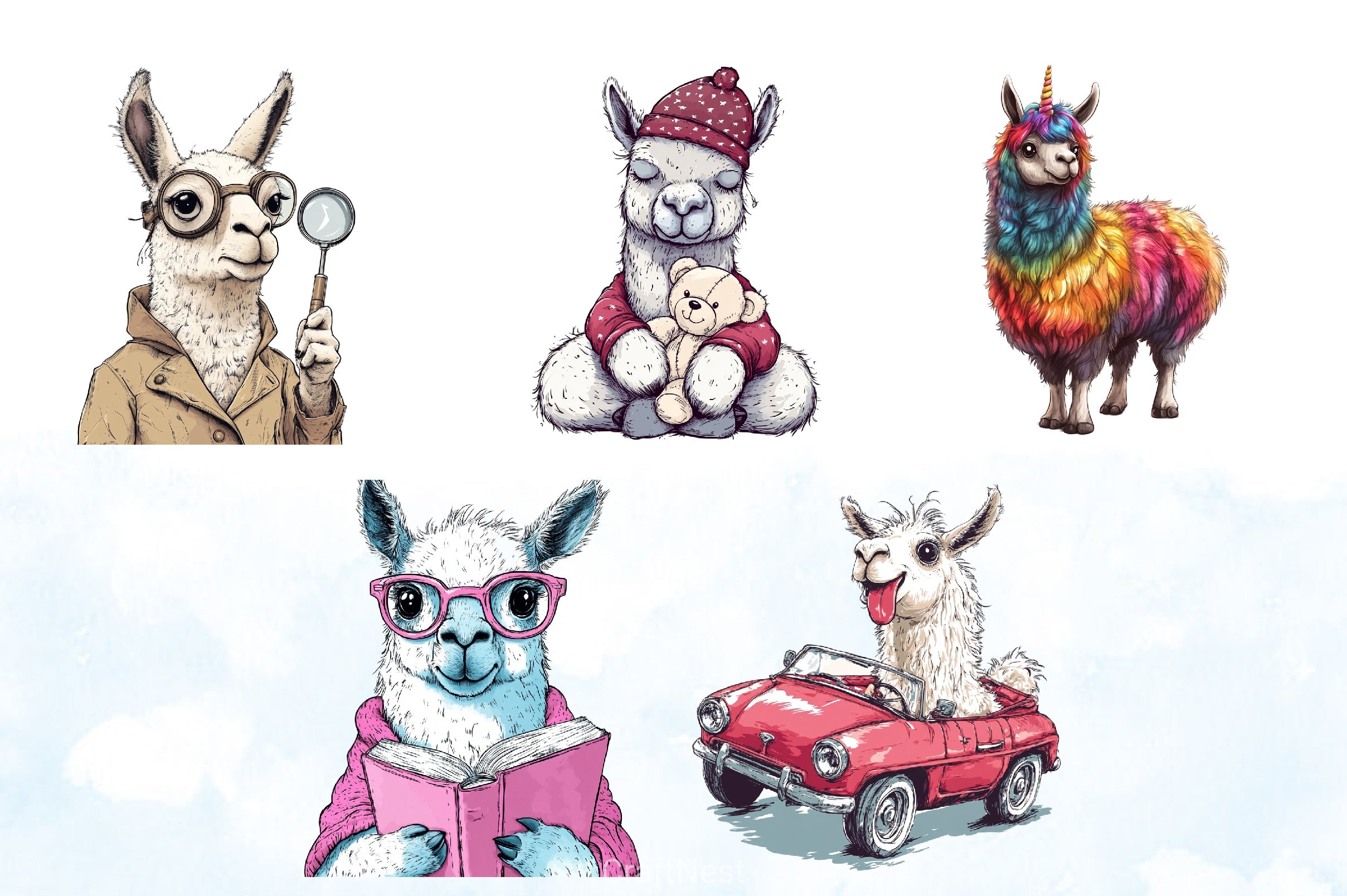 Quirky Llama Clipart Bundle - CraftNest - Digital Crafting and Art