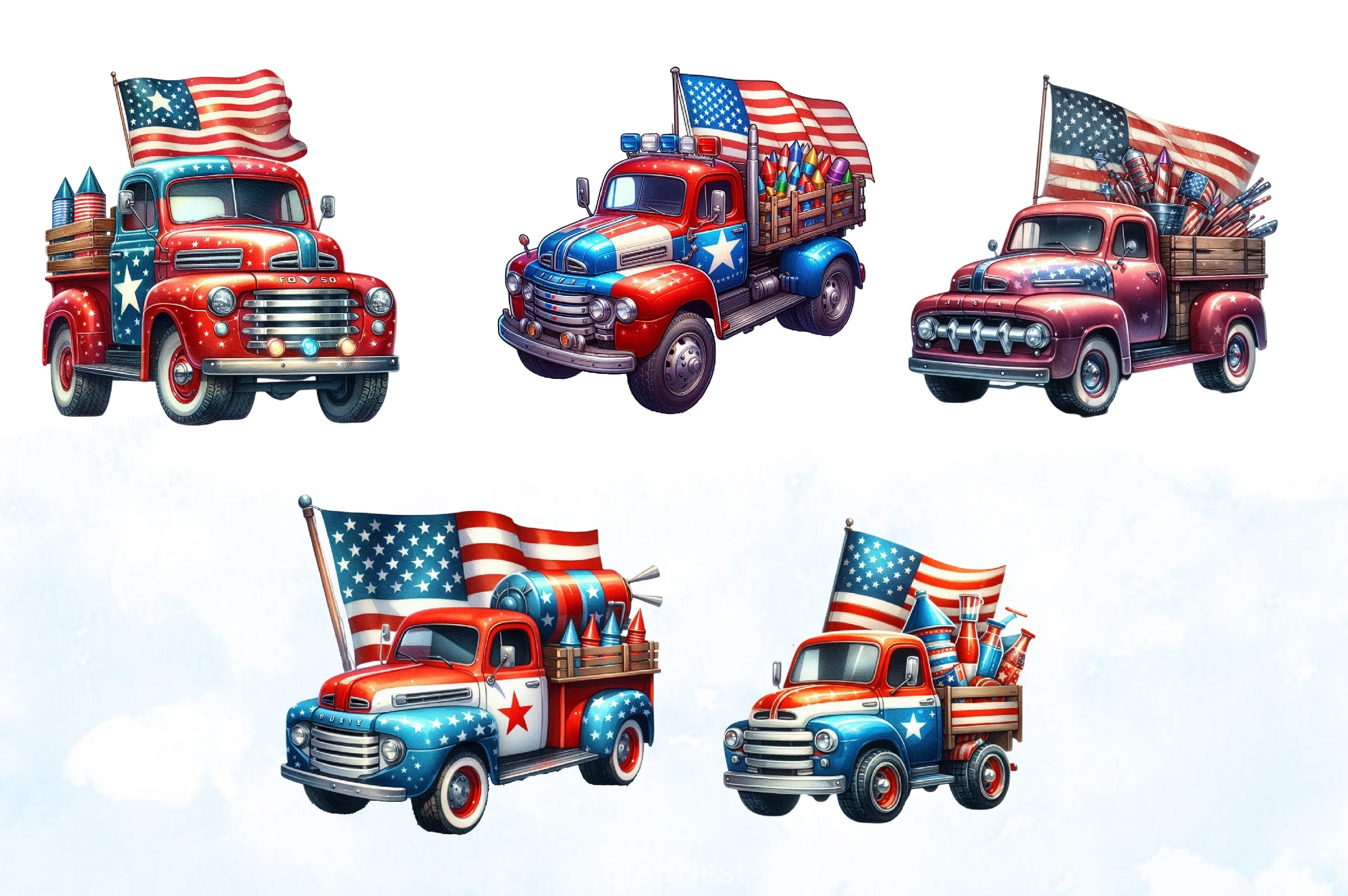 4th of July Truck Clipart Bundle - CraftNest - Digital Crafting and Art
