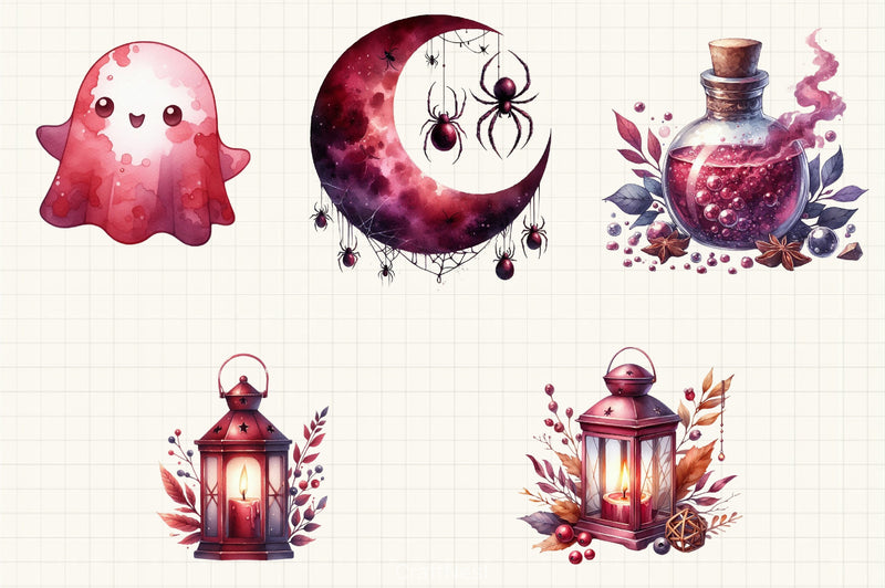 Burgundy Halloween Clipart Bundle  1 - CraftNest - Digital Crafting and Art