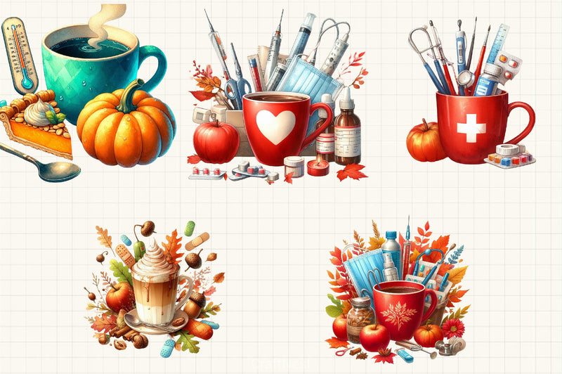 Nurse Fall Harvest Coffee Mug Clipart Bundle - CraftNest - Digital Crafting and Art