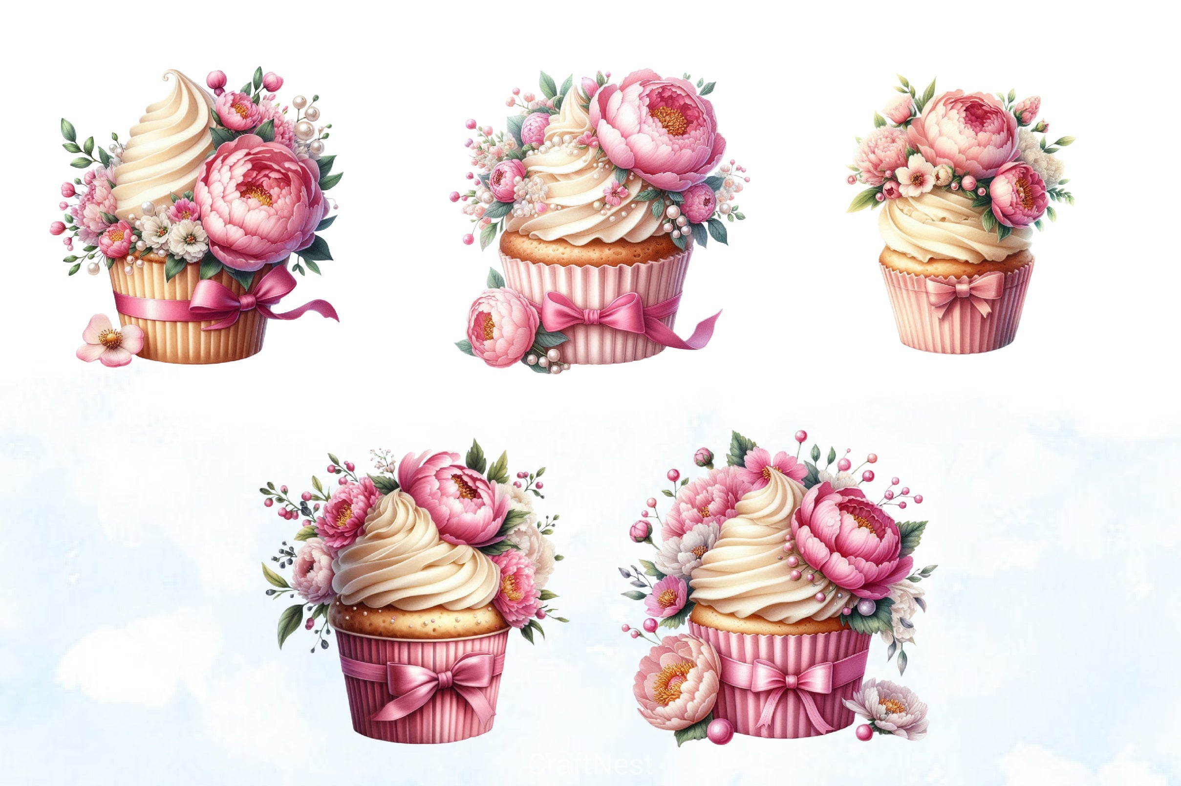 Spring Flowers Cupcake Clipart Bundle - CraftNest - Digital Crafting and Art