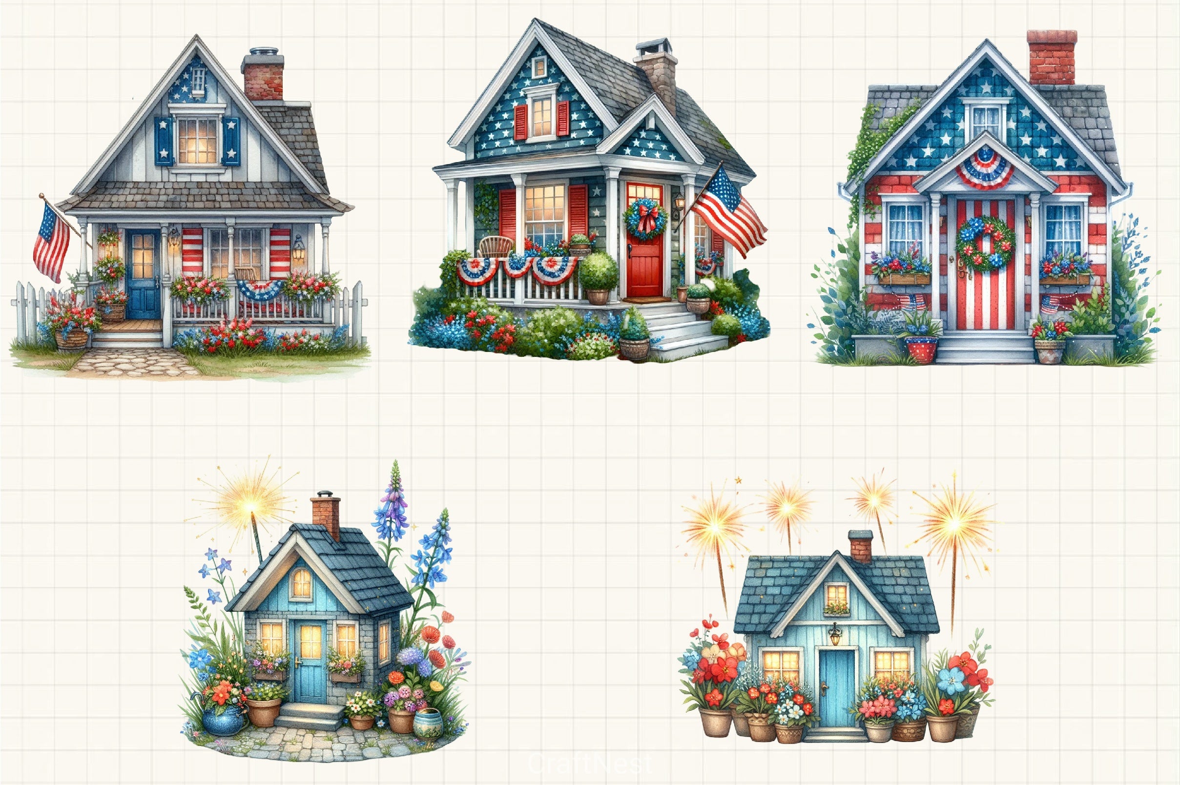 4th of July Cottage Clipart Bundle - CraftNest - Digital Crafting and Art