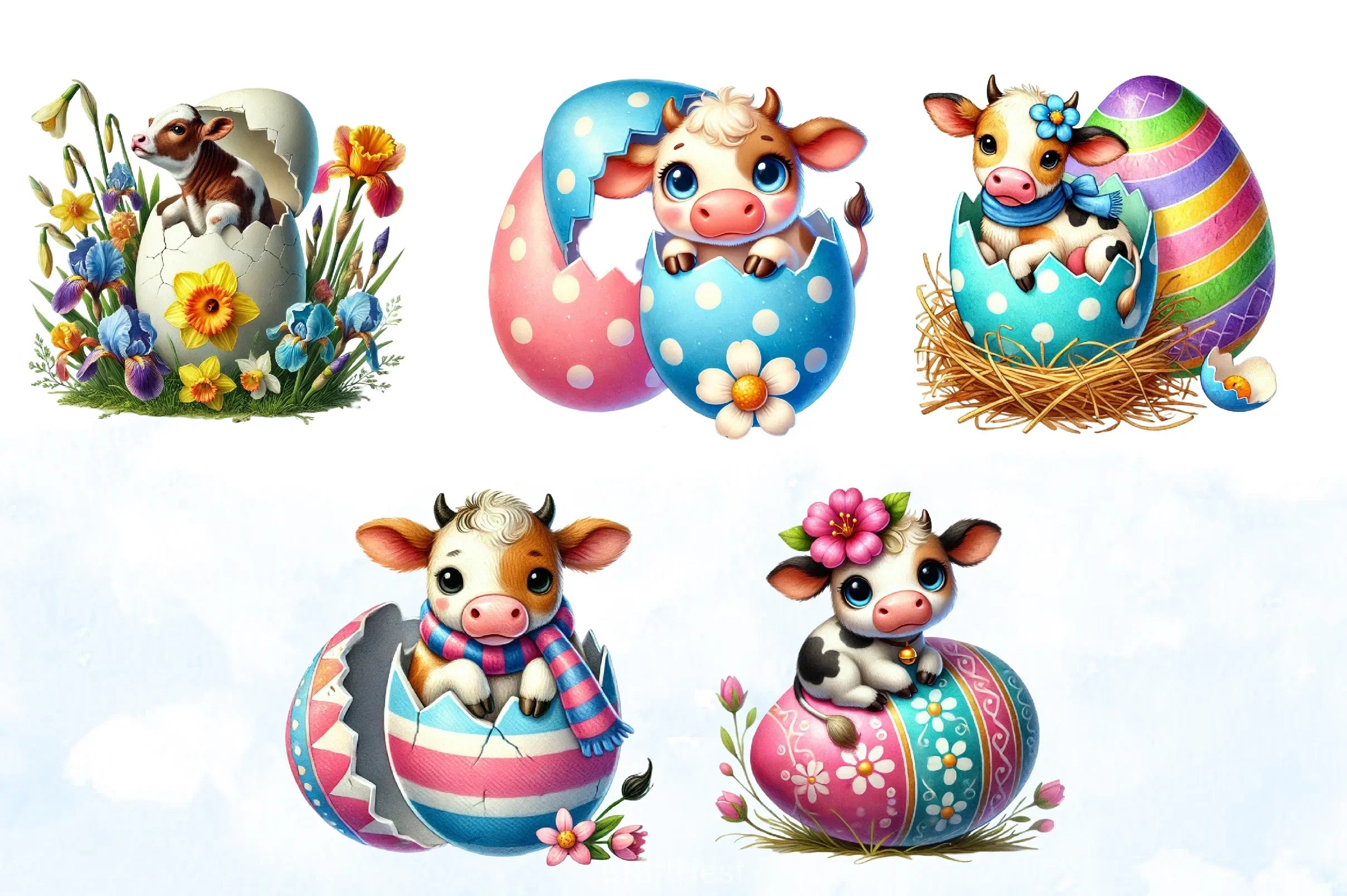 Easter Cow Cracked Egg Clipart Bundle - CraftNest - Digital Crafting and Art