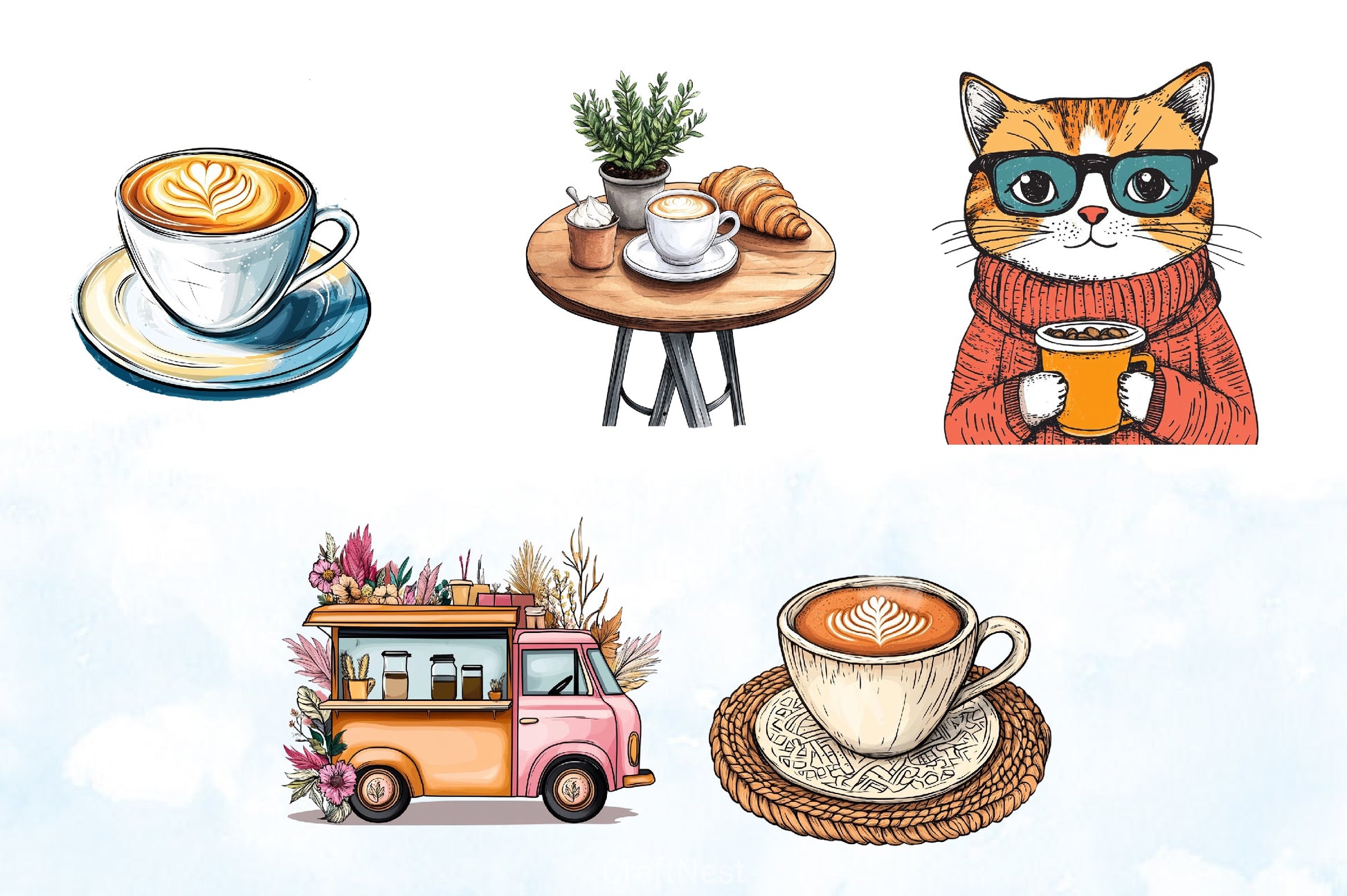 Boho Cafe Coffee Clipart Bundle - CraftNest - Digital Crafting and Art