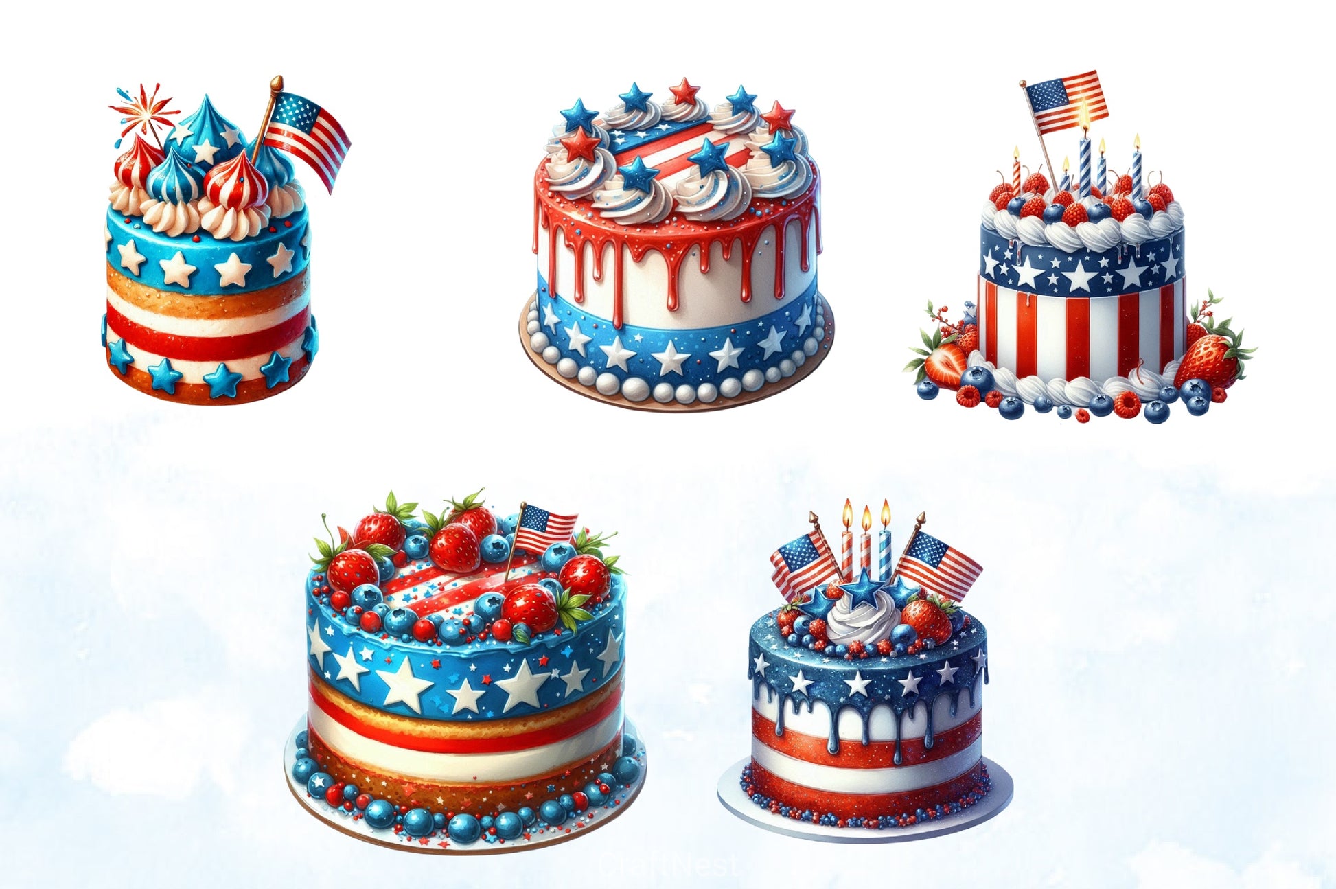 4th of July Cake Clipart Bundle - CraftNest - Digital Crafting and Art