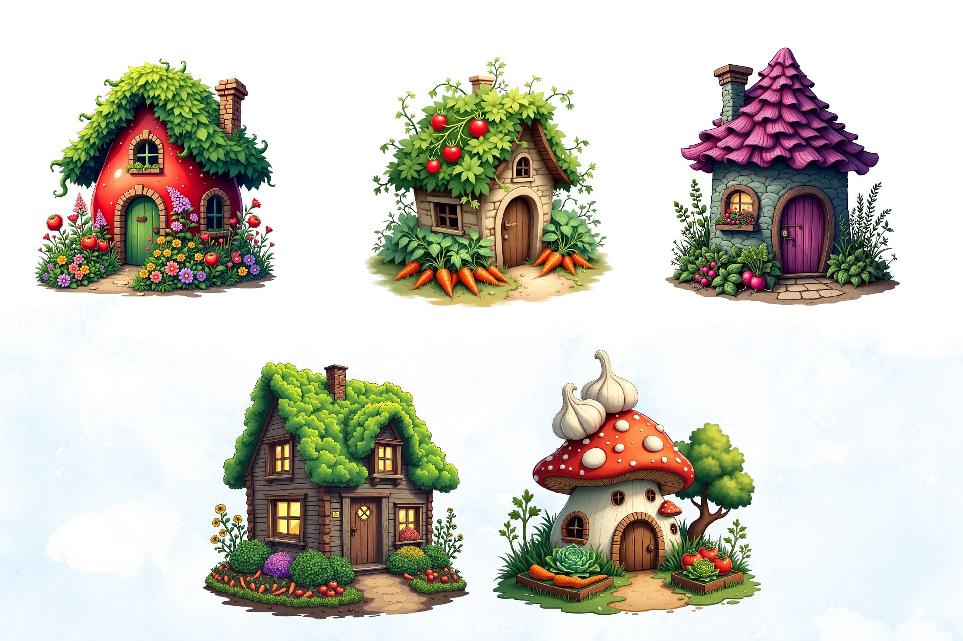Fantasy Garden Houses Clipart Bundle - CraftNest - Digital Crafting and Art