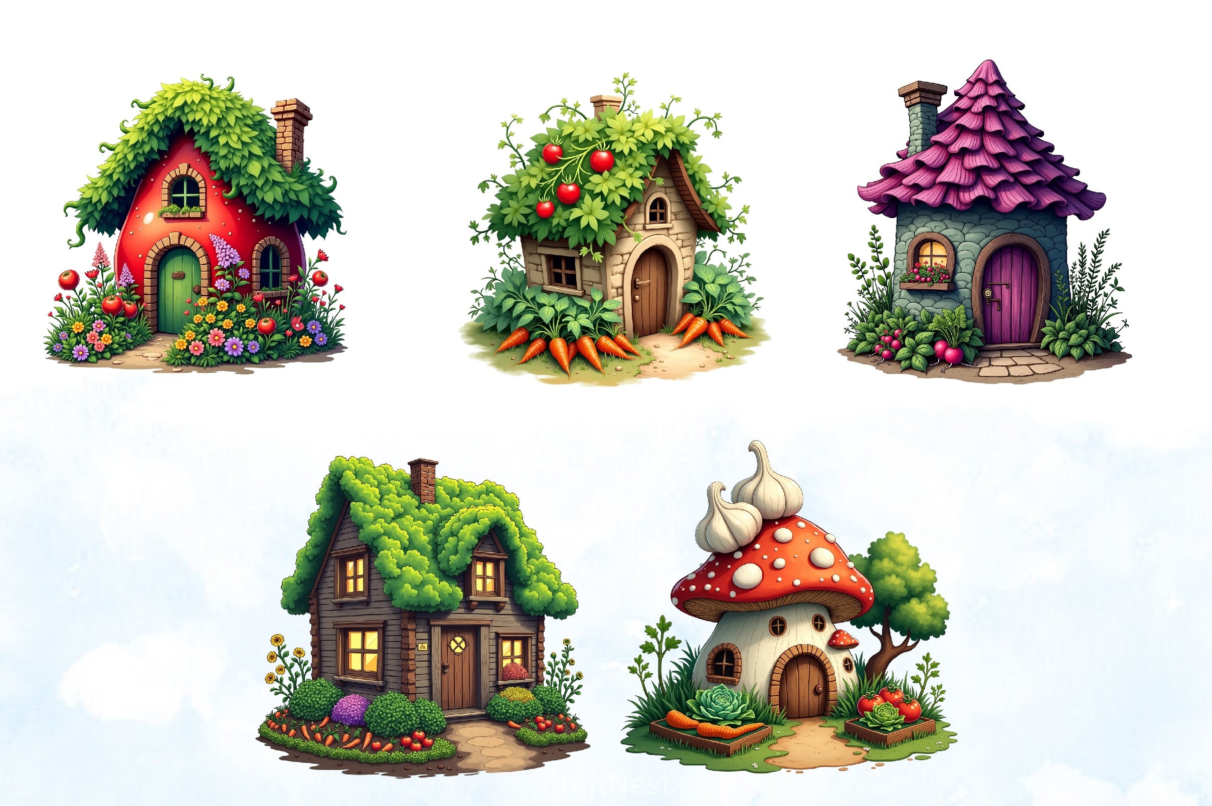 Fantasy Garden Houses Clipart Bundle - CraftNest - Digital Crafting and Art