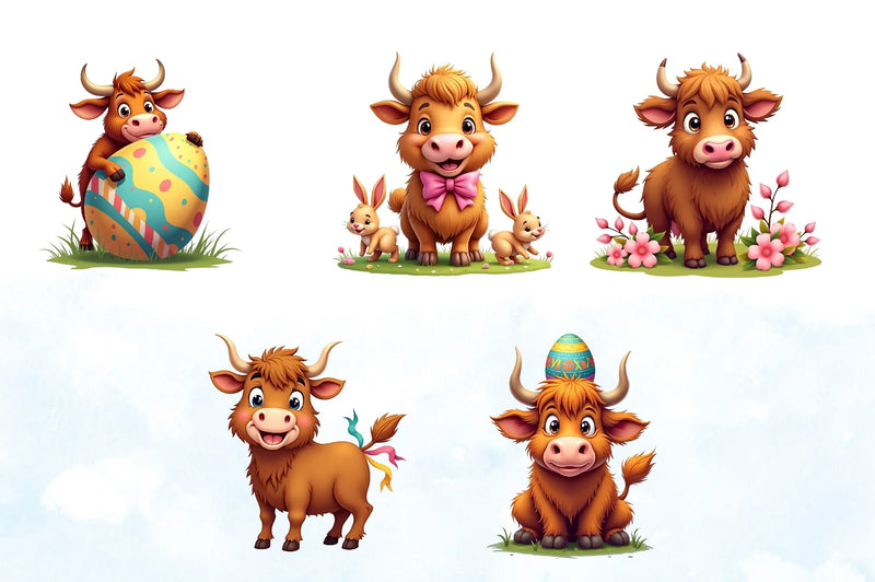 Easter Highland Cow Clipart Bundle - CraftNest - Digital Crafting and Art