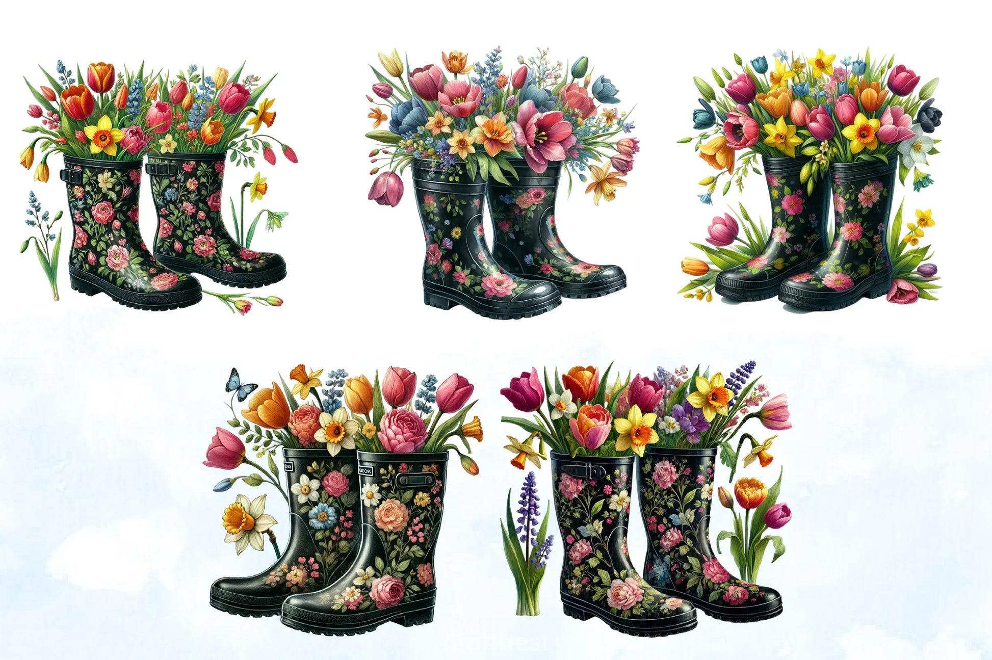 Spring Boots Flowers Clipart Bundle - CraftNest - Digital Crafting and Art