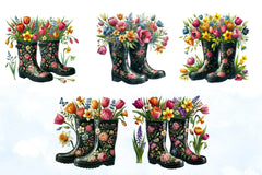 Spring Boots Flowers Clipart Bundle - CraftNest - Digital Crafting and Art