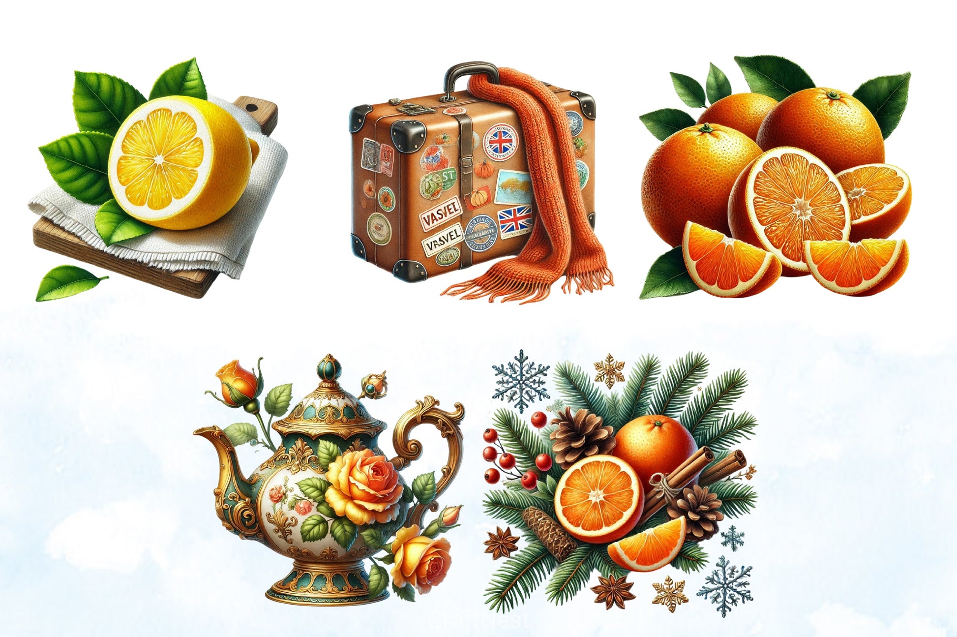 Winter Citrus Clipart Bundle 1 - CraftNest - Digital Crafting and Art