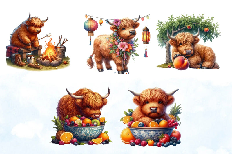 Summer Highland Cow Clipart Bundle 7 - CraftNest - Digital Crafting and Art
