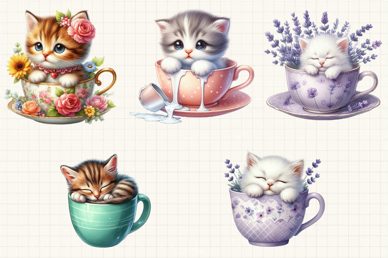 Cute Kittens in Cup Clipart Bundle - CraftNest - Digital Crafting and Art