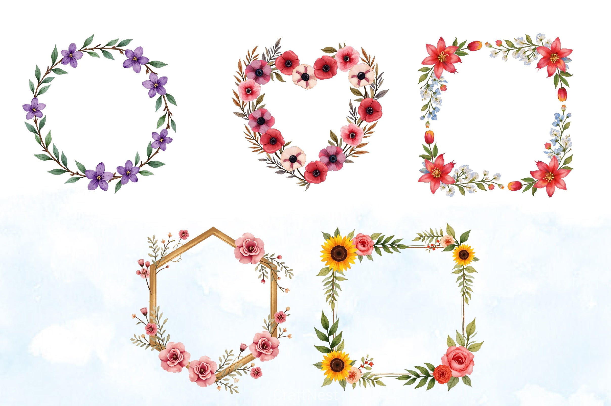 Boho Floral Frame Clipart Bundle - CraftNest - Digital Crafting and Art