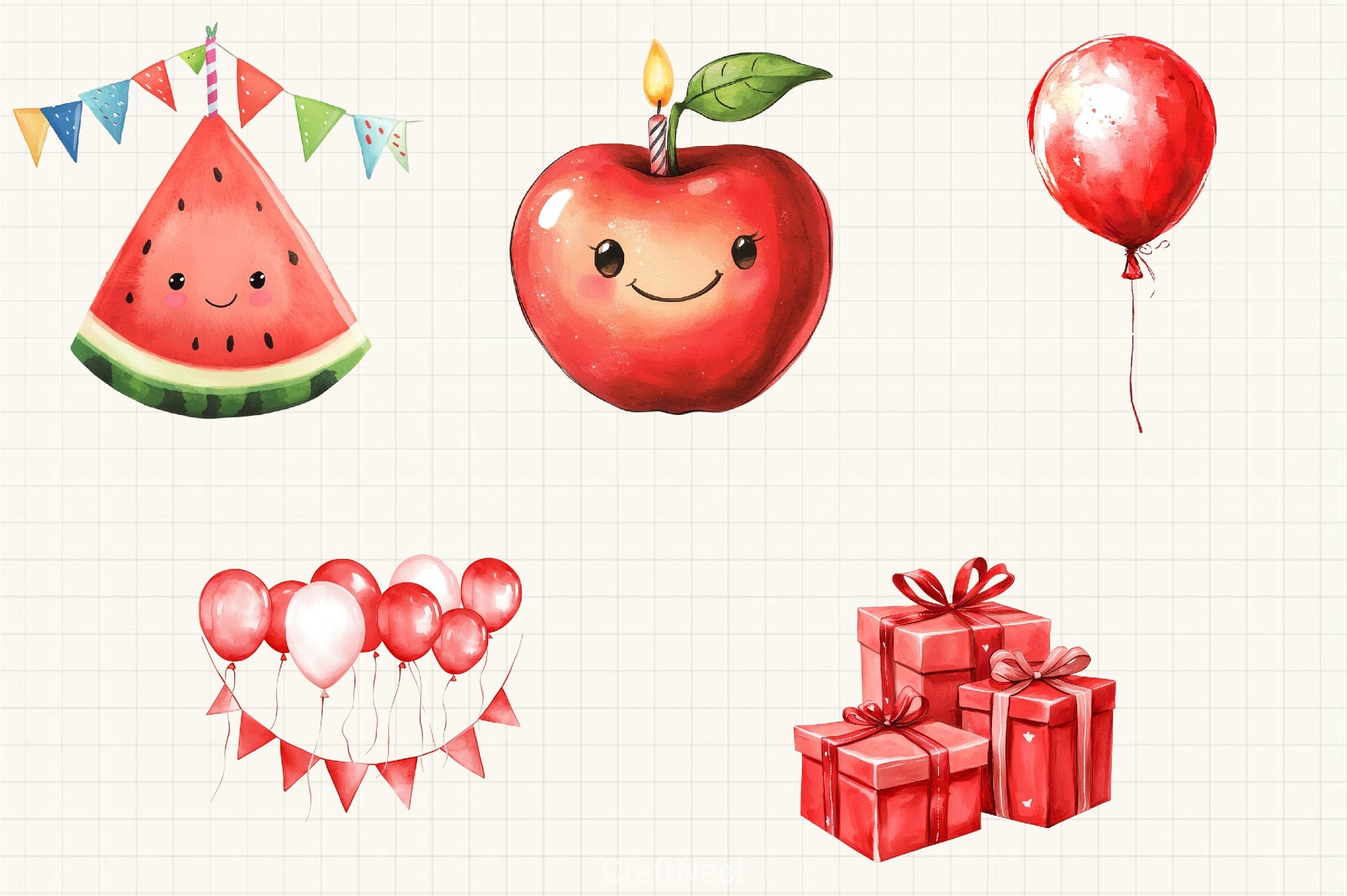 Red Kids Birthday Clipart Bundle - CraftNest - Digital Crafting and Art