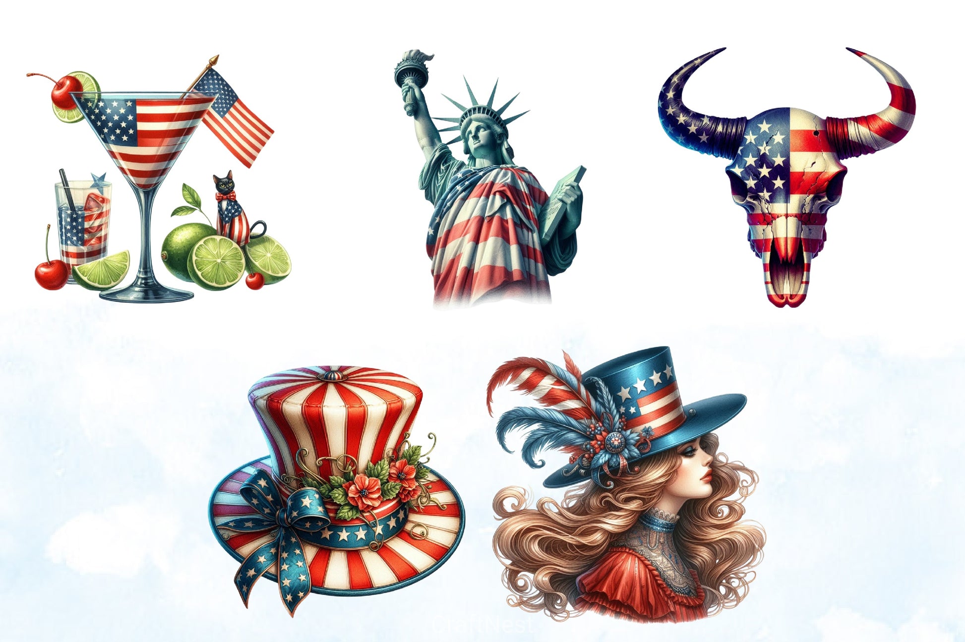 Vintage 4th July Clipart Bundle - CraftNest - Digital Crafting and Art