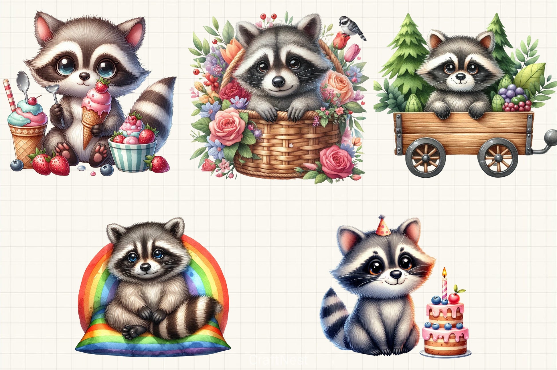 Cute Raccoon Clipart Bundle - CraftNest - Digital Crafting and Art