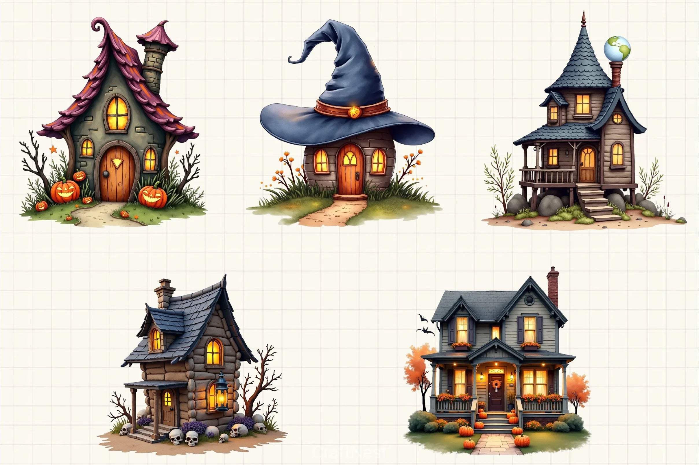 Halloween House Clipart Bundle 5 - CraftNest - Digital Crafting and Art