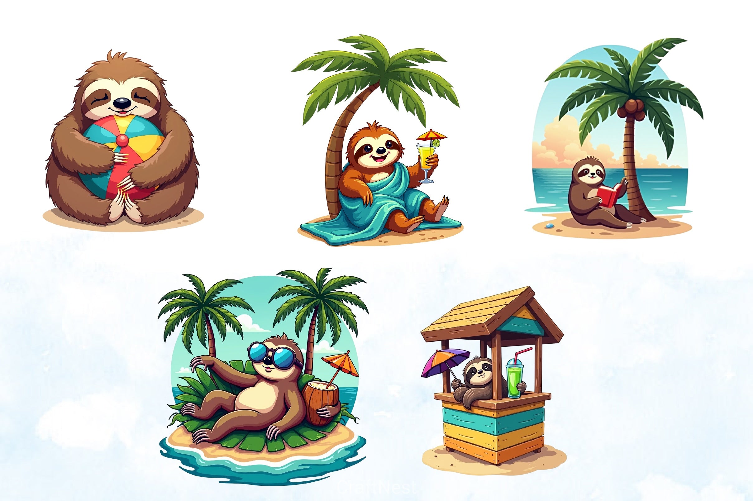 Lazy Sloth Vacation Clipart Bundle - CraftNest - Digital Crafting and Art