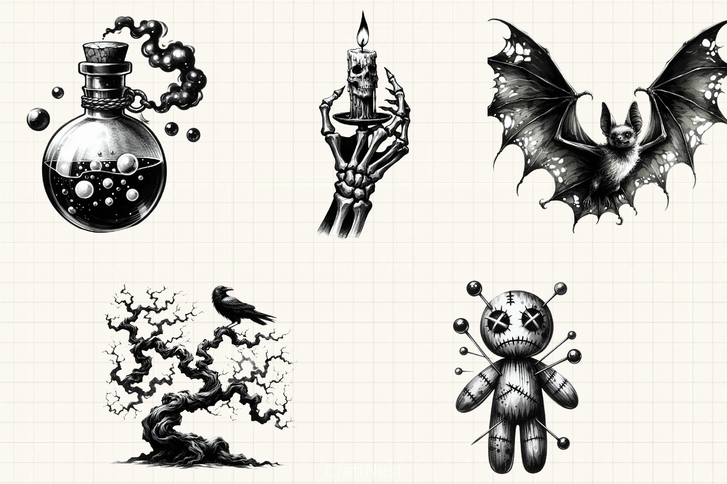 Halloween B&W Clipart Bundle - CraftNest - Digital Crafting and Art