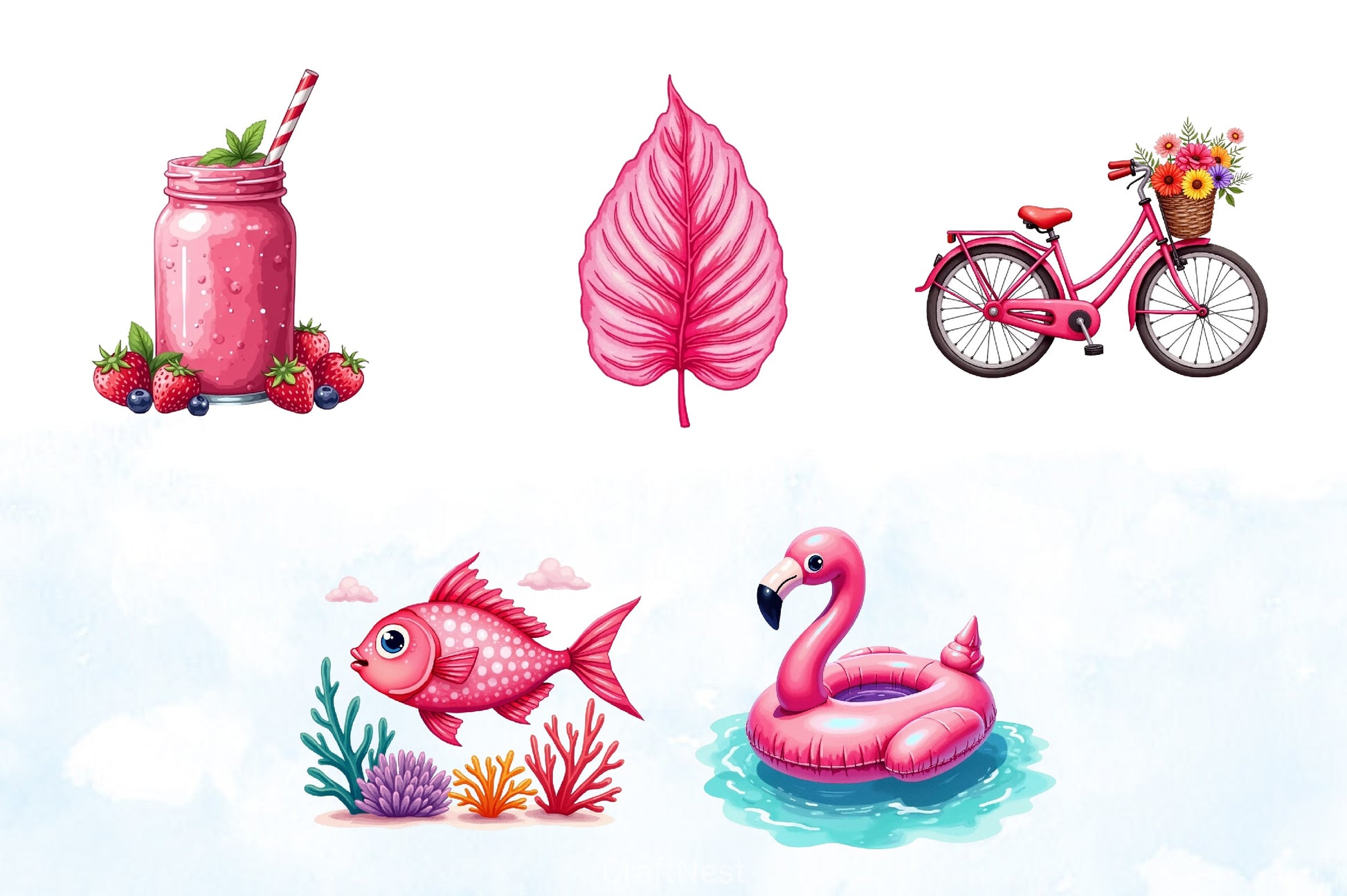 Pink Summer Clipart Bundle 7 - CraftNest - Digital Crafting and Art