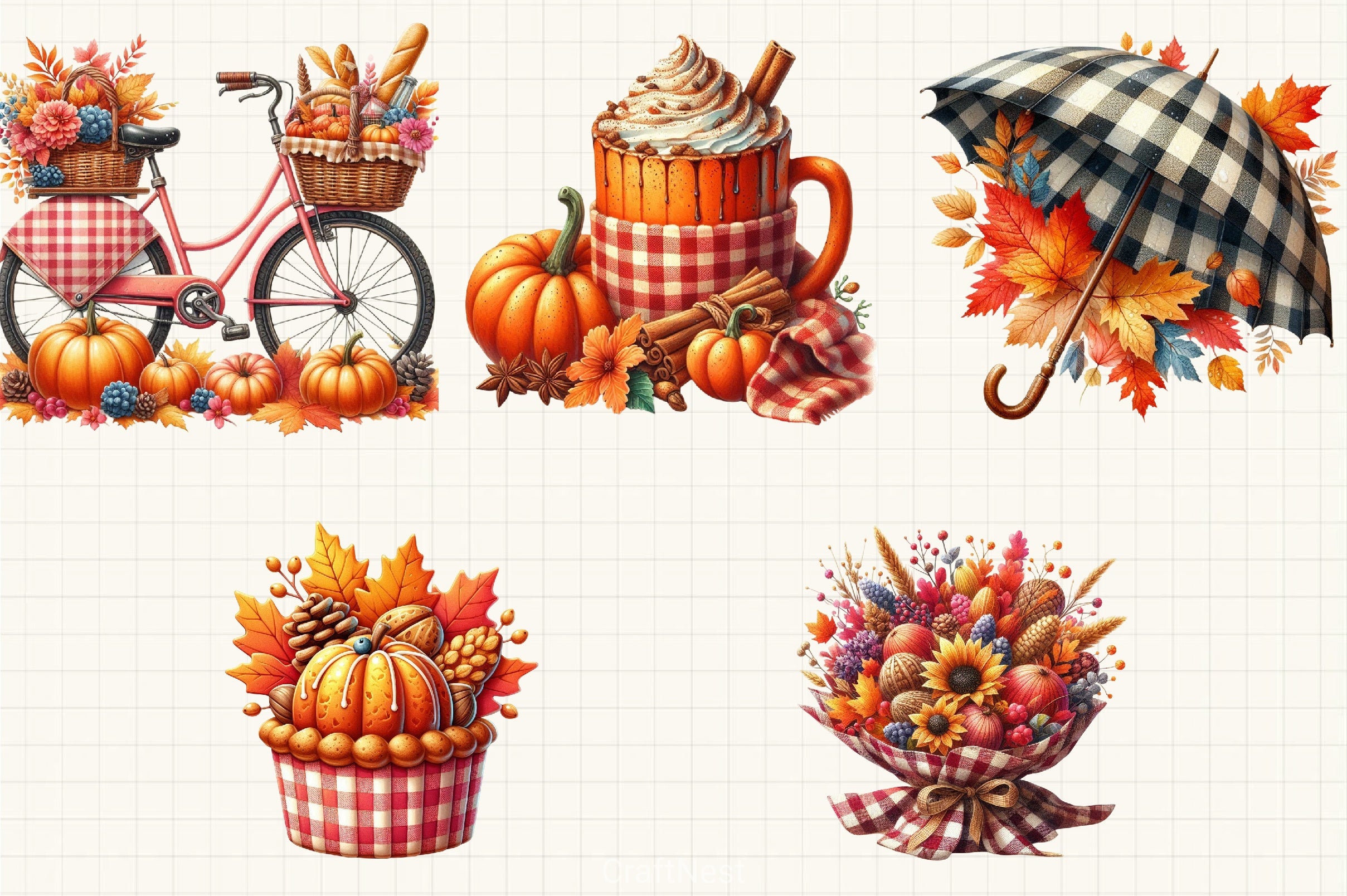 Gingham Autumn Clipart Bundle 3 - CraftNest - Digital Crafting and Art
