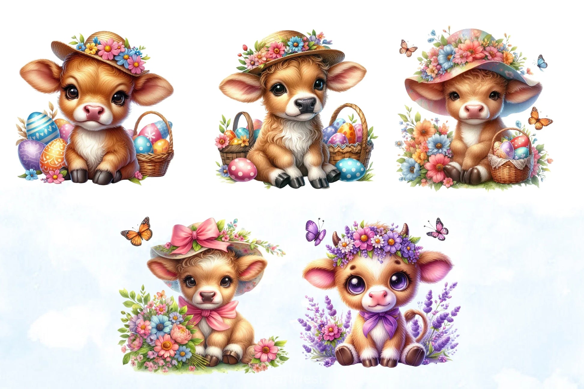 Easter Highland Cow Clipart Bundle 9 - CraftNest - Digital Crafting and Art