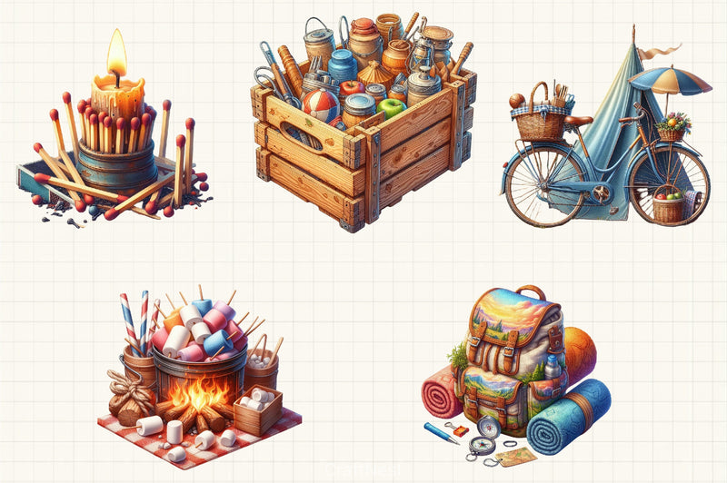Summer Antique Camping Clipart Bundle - CraftNest - Digital Crafting and Art