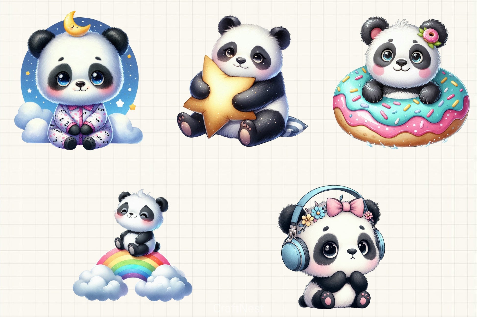 Cute Panda Clipart Bundle 4 - CraftNest - Digital Crafting and Art