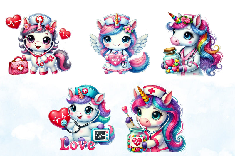 Unicorn Nurse Valentine Clipart Bundle - CraftNest - Digital Crafting and Art