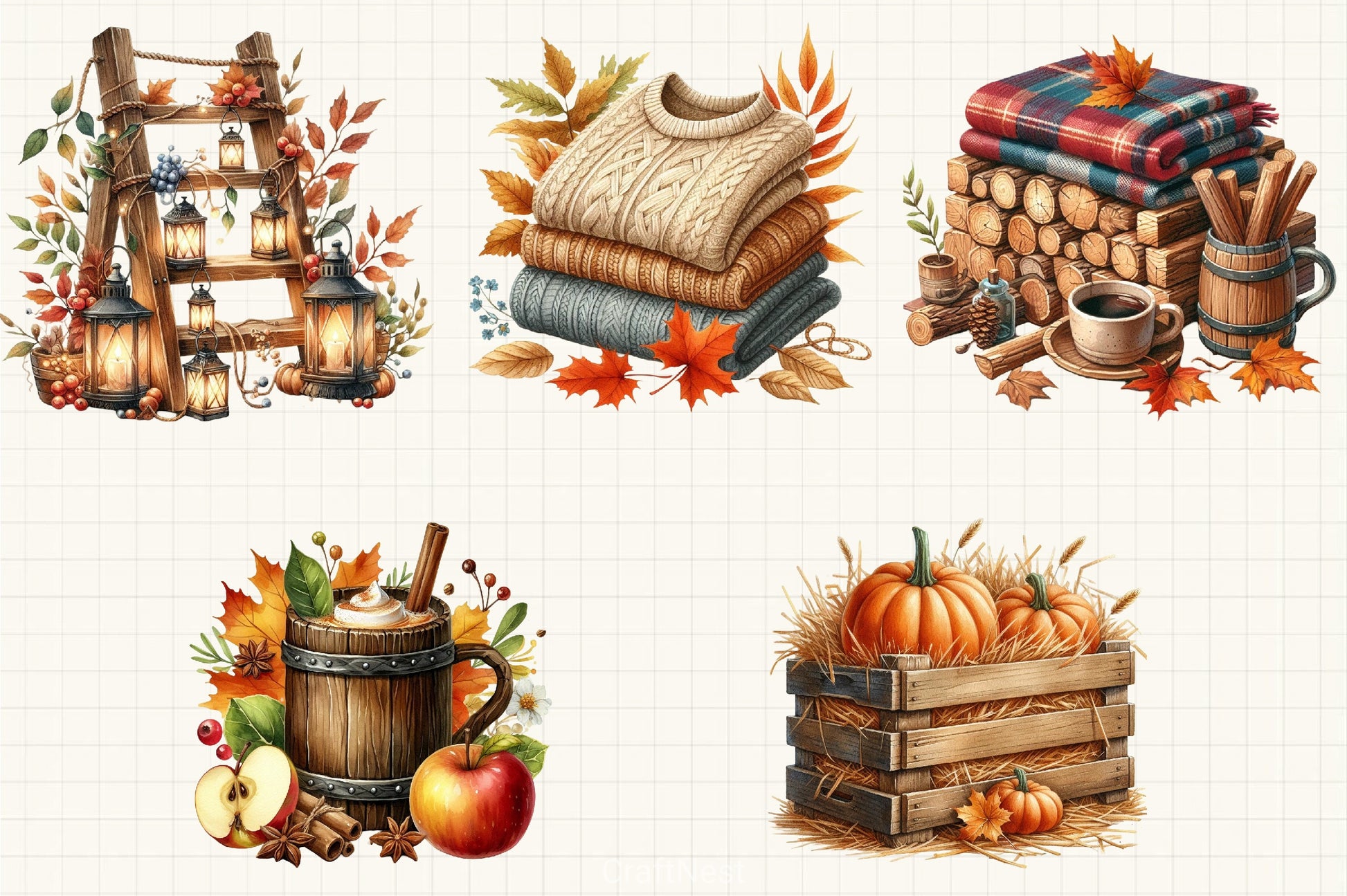 Rustic Cozy Autumn Clipart Bundle 12 - CraftNest - Digital Crafting and Art
