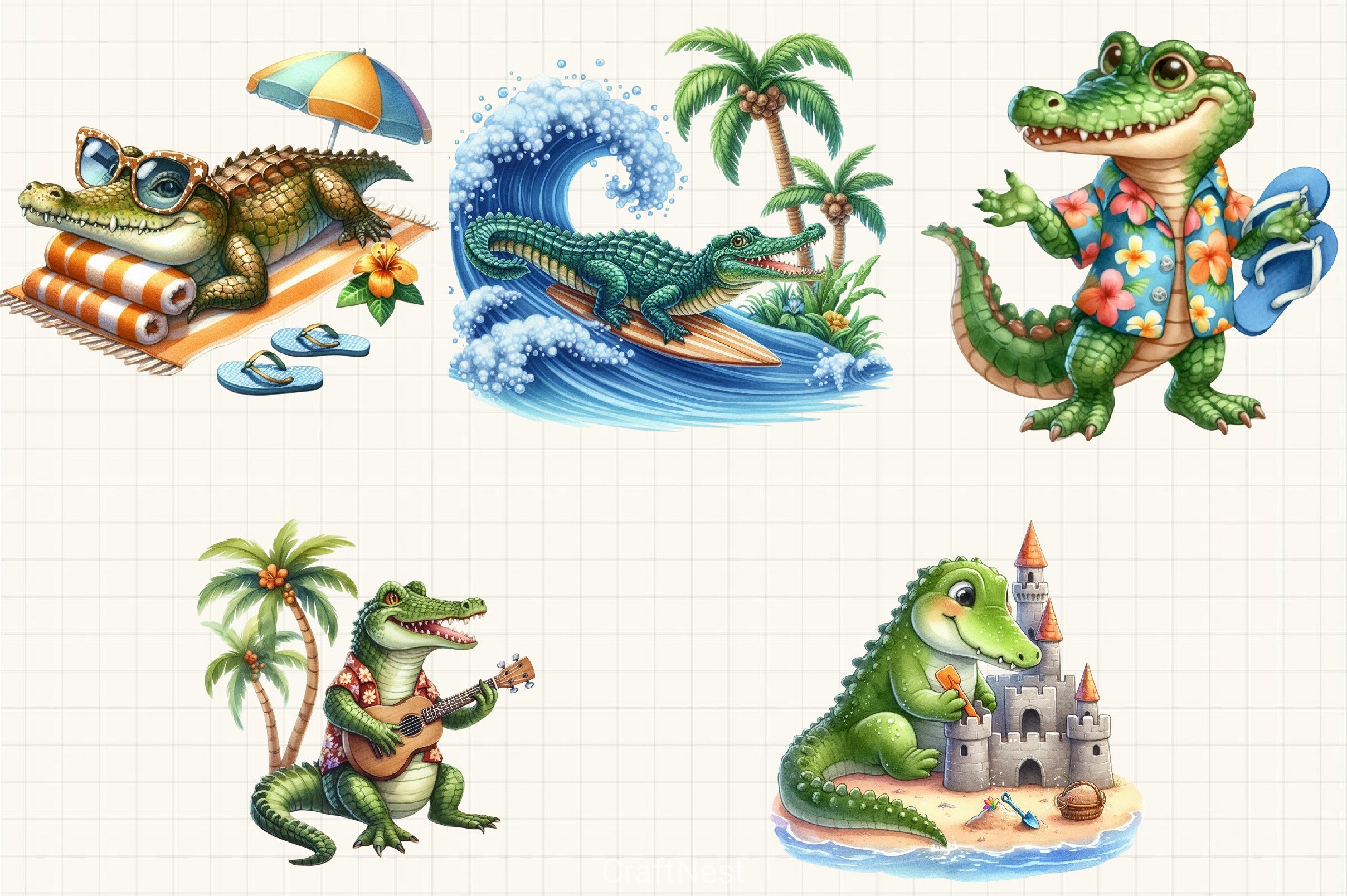 Summer Crocodile Clipart Bundle - CraftNest - Digital Crafting and Art
